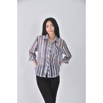 (L) jhun mei條紋藍色罩衫二手衣