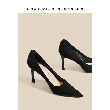 LOSTWILD 巨通勤~高跟鞋女2025年新款黑色工作職業鞋細跟淺口單鞋