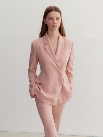 TRINITY Double Breasted Tailored Blazer  (Light pink/Deep navy)