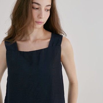 方領寬帶背心 - 海軍藍