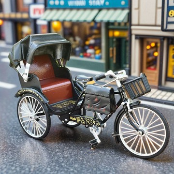 模型車 仿真復古黃包車模型擺件人力三輪自行車創意懷舊老上海合金玩具車 海鷗