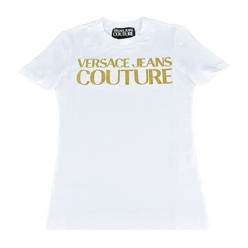 VERSACE JEANS COUTURE金字LOGO棉質混紡短袖T恤(女款/白)