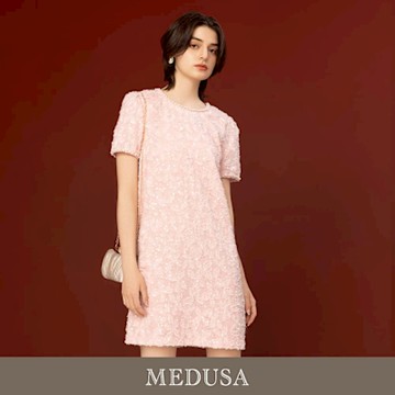 現貨【MEDUSA 曼度莎】粉紅亮片毛毛緹花小禮服（M-XL）｜小禮服 媽媽禮服 媽媽洋裝