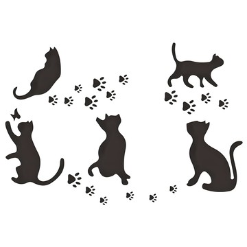 WA. WALL ART 無痕設計壁貼 FX-B138  貓咪 + 腳印  60 x 30cm