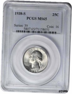 アンティークコイン コイン 金貨 銀貨 Washington Silver Quarter MS65 PCGS 1938-S