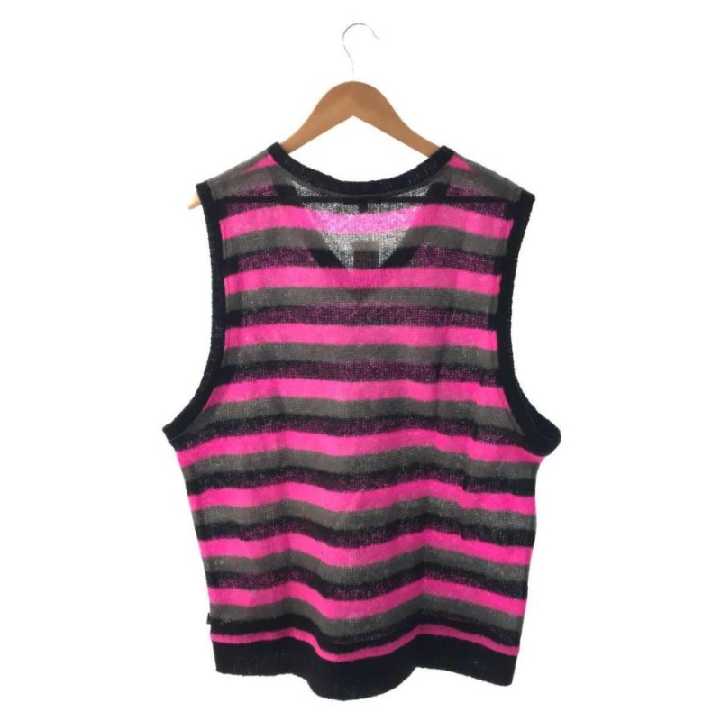 STUSSY◇STRIPED SWEATER VEST/モヘヤ混/ニットベスト/L/アクリル/PNK