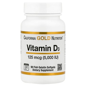 California Gold Nutrition, 維生素 D3，125 微克（5000 國際單位），90 粒魚明膠軟膠囊