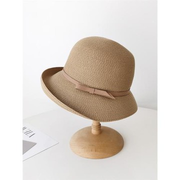 日系卷邊草帽海邊遮陽帽可折疊沙灘禮帽夏季防曬漁夫帽子女赫本風