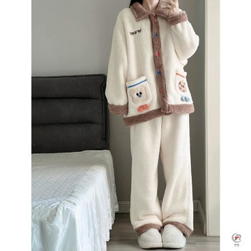 冬季必備🌙 ins韓系睡衣女 冬季法蘭絨韓版長袖 加厚加絨珊瑚絨睡衣 可愛秋冬女士家居服套裝 睡衣 冬季睡衣 睡衣套裝