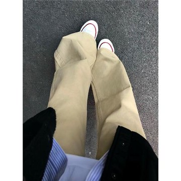復古卡其色微喇牛仔褲女夏季新款胖妹妹mm寬松顯瘦遮胯闊腿拖地褲