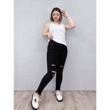 (免運)胖mm大碼女裝夏季薄款破洞牛仔褲休閑彈力顯瘦高腰百搭毛邊小腳褲