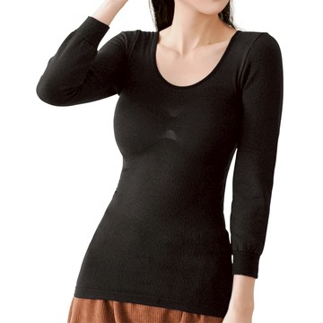 GIAT 吉亞特 石墨烯內刷毛彈力女保暖發熱衣 台灣製  黑色  均碼