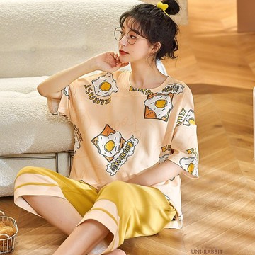 100%純棉短袖七分褲睡衣套裝女夏季寬鬆顯瘦全棉家居服兩件套女士短袖居家服女士夏季睡衣女士居家休閒睡衣