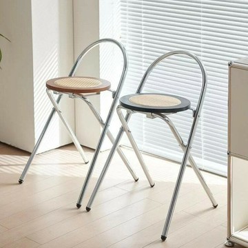 北歐輕奢日式多功能中古實木藤編家用簡易凳子咖啡椅復古迷你餐椅