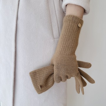 浣熊絨羊毛長款保暖手套 露二指可觸屏 柔軟百搭輕奢 素色手套 毛線手套 針織手套 女