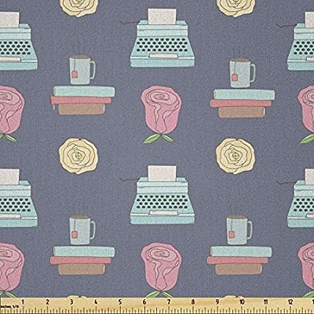 Ambesonne Vintage Fabric by The Yard, Repeating Sketch Pattern Vintage Offi