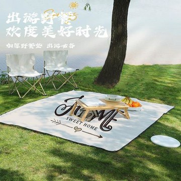 亞馬遜白底字母印花戶外防潮墊耐磨牢固包邊魔術貼設計露營野餐墊