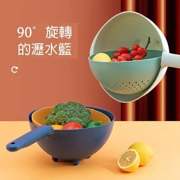 【PS Mall】旋轉瀝水籃塑膠帶手柄創意雙層瀝水籃廚房水果收納洗菜盆瀝水筐 2入 (J1450)