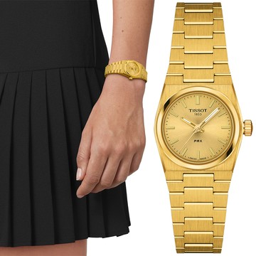 TISSOT 天梭 PRX系列 復刻款酒桶形石英錶/全金/25mm/T1370103302100