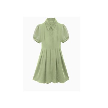 綠色polo連衣裙子設計感小眾夏季女裝微胖mm遮肚顯瘦長裙梨形身材