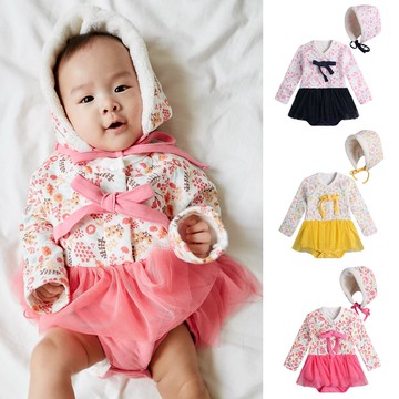 Augelute Baby童衣 保暖空氣棉碎花包屁紗裙+帽 82010