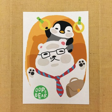 Oops bear - 白熊部長上班塞地下鐵明信片