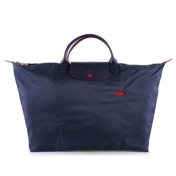 LONGCHAMP Le Pliage Club經典短把大型尼龍水餃包-海軍藍/紅