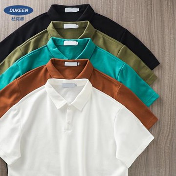DUKEEN美式polo衫男短袖夏季珠地棉高級純色保羅衫翻領重磅t恤男