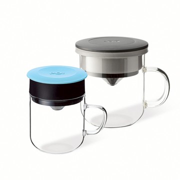 PO:Selected｜丹麥2入組手沖咖啡(咖啡玻璃杯350ml-黑灰)+(咖啡玻璃杯240ml-天使藍)