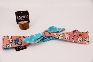 奴才裝萌-貓咪撞點點系列-雙色髮帶(桃紅貓咪印花+碧藍粉點)