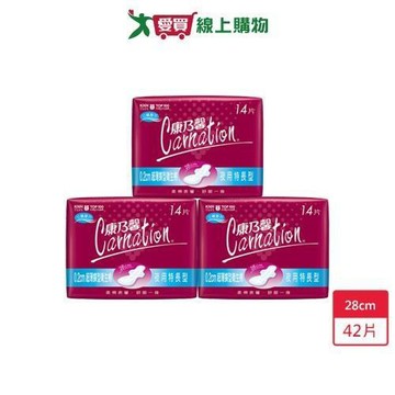 康乃馨超薄蝶型-衛生棉夜用28cm x 14片 x 3包(共42片)【愛買】