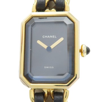 CHANEL 香奈兒 Premiere M 石英腕錶 黑色錶盤 鍍金 皮革錶帶 H6951 【二手名牌BRAND OFF】