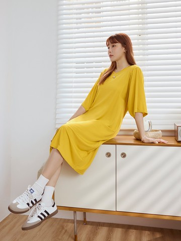 冰絲防曬V領寬袖H-Line長洋裝