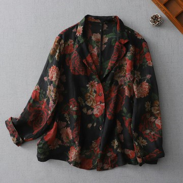 【巴黎精品】現貨+預購 高級法式西裝外套OL套裝西服上衣寬鬆大碼休閒女裝-復古文藝花卉防曬女外套a1kw67