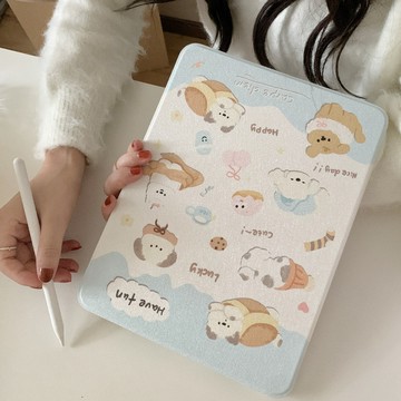 旋轉卡通狗狗 iPad保護殼 帶筆槽皮套 保護套 適用 10 9 8 7 Air 8 7 6 5 Pro 11 防摔殼