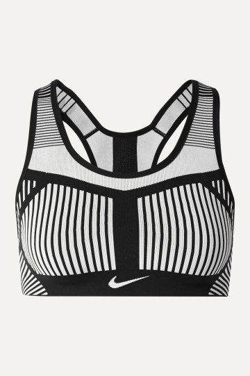 Nike - Fe/nom Striped Flyknit Sports Bra - Black - large推薦, NET-A-PORTER