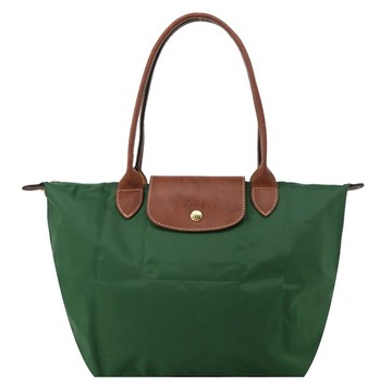 [平輸版]LONGCHAMP LE PLIAGE系列長把再生尼龍摺疊水餃包(中/英式綠)真品平輸