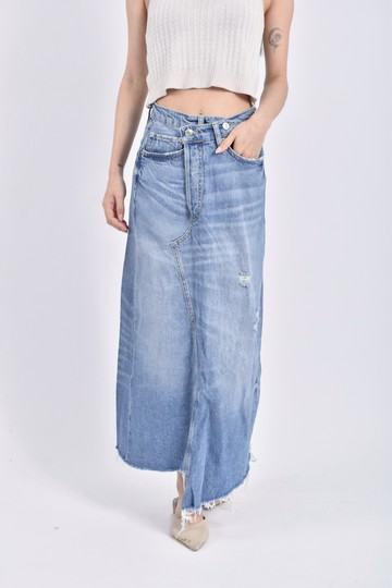 (S) zara丹寧牛仔質感排扣後開衩藍色長裙