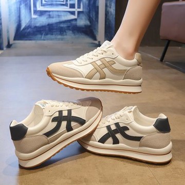 新款系帶板鞋女爆款厚底松糕底軟底運動休閑老爹鞋女鞋舒適阿甘鞋