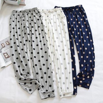 莫代爾女士休閑家居褲棉長褲薄波點收口小腳運動大碼睡褲寬松外穿