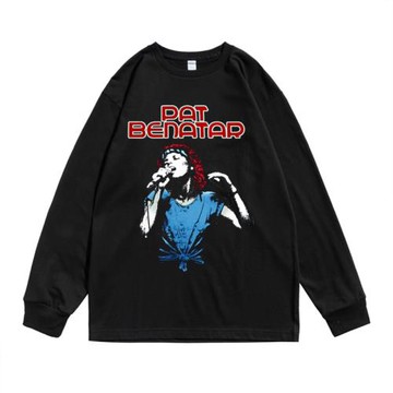 搖滾女歌手Pat Benatar佩·班娜塔人物印花長袖T恤寬松純棉男女