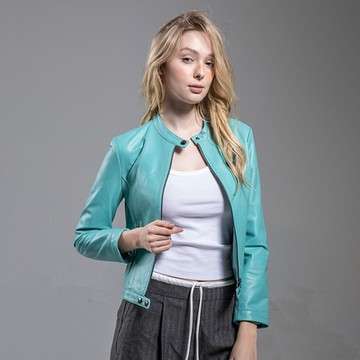 INTIMATUS 黑色 立領賽車衣風格小羊真皮夾克 IW2513Y