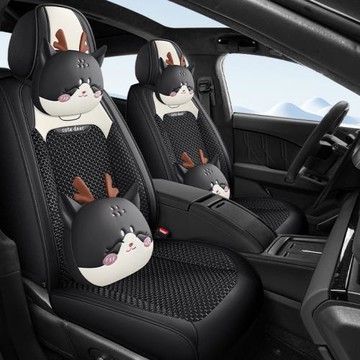 25年新款全包卡通皮冰絲汽車座墊四季通用座椅套分體頭連體頭座墊