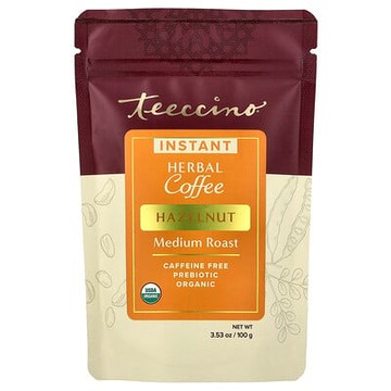 Teeccino, 速溶草本咖啡，榛子，中度烘焙，無咖啡萃取，3.53 盎司（100 克）