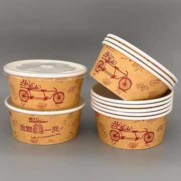 配筷子600ml可選配蓋拌面涼皮水餃外賣打包加厚家用一次性紙碗