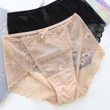 新款中腰內褲女蕾絲 性感超薄網紗透明包臀無痕三角褲純棉襠大碼