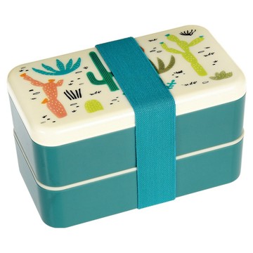 Rex LONDON 餐具 + 雙層餐盒  1個  仙人掌 米白色 + 綠色