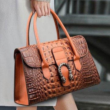 輕奢真皮鱷魚紋手提包2025新款時尚大氣女包大容量百搭單肩斜挎包