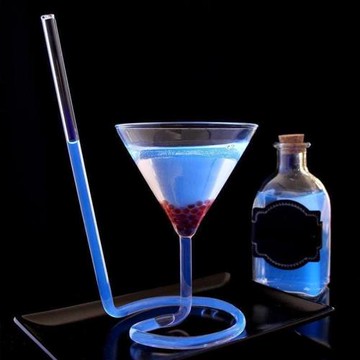 自帶吸管雞尾酒杯 螺旋雞尾酒杯 分子雞尾酒杯馬天尼杯帶吸管酒杯