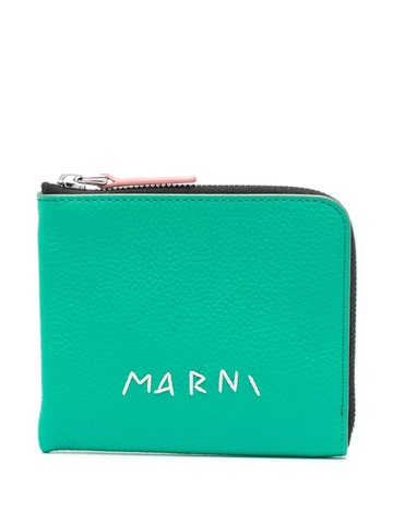 Marni - embroidered-logo leather wallet - men - Lambskin/Brass/Zinc/Calf Leather/Copper/Aluminium - One Size - Green